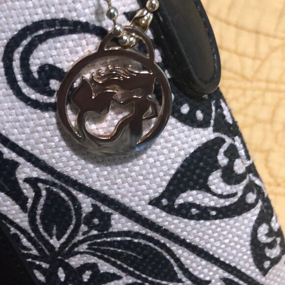 Spartina 449 Canvas Natural Linen Genuine Leather Purse Footed Bottom Black Hand - Picture 7 of 8